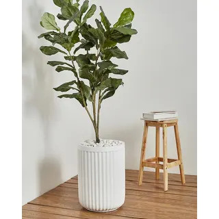 Indoor/Outdoor Large Nordic Minimalist Fiberstone Lightweight Tall Round Planter Pot With Grooves... | Bed Bath & Beyond