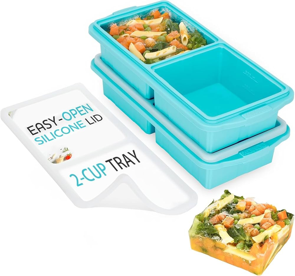 Silicone Freezer Tray With Lid-Soup Freezer Container molds-2-cup Extra Large Ice Cube Tray-makes... | Amazon (US)