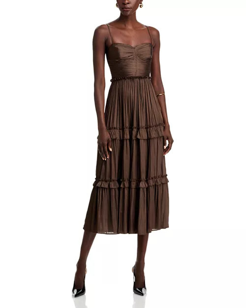 AQUA Ruched Ruffled Midi Dress - Exclusive  | Bloomingdale's Women | Bloomingdale's (US)