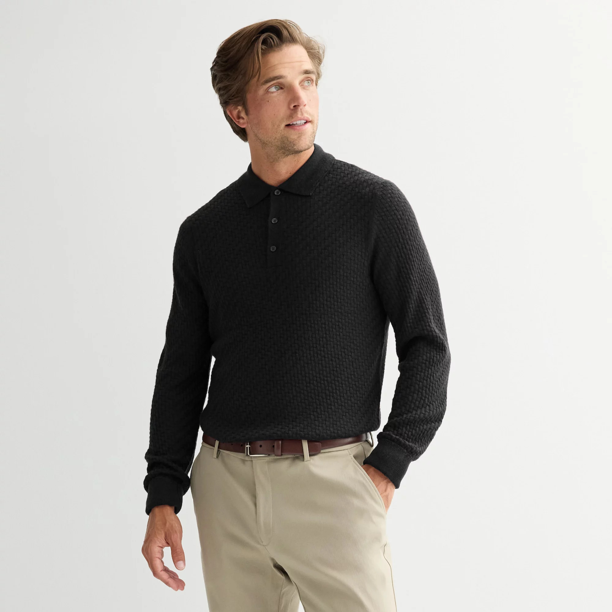 Men's Apt. 9® Long Sleeve Texture Sweater Polo | Kohl's