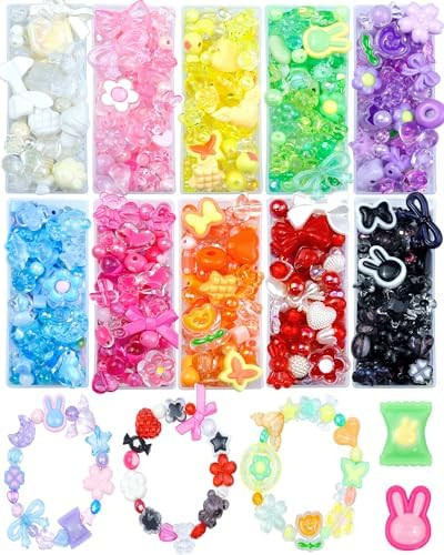 750PCS FIVEIZERO Assorted Acrylic Beads for Bracelet Making, Flower Star Heart Butterfly Candy Gu... | Amazon (US)