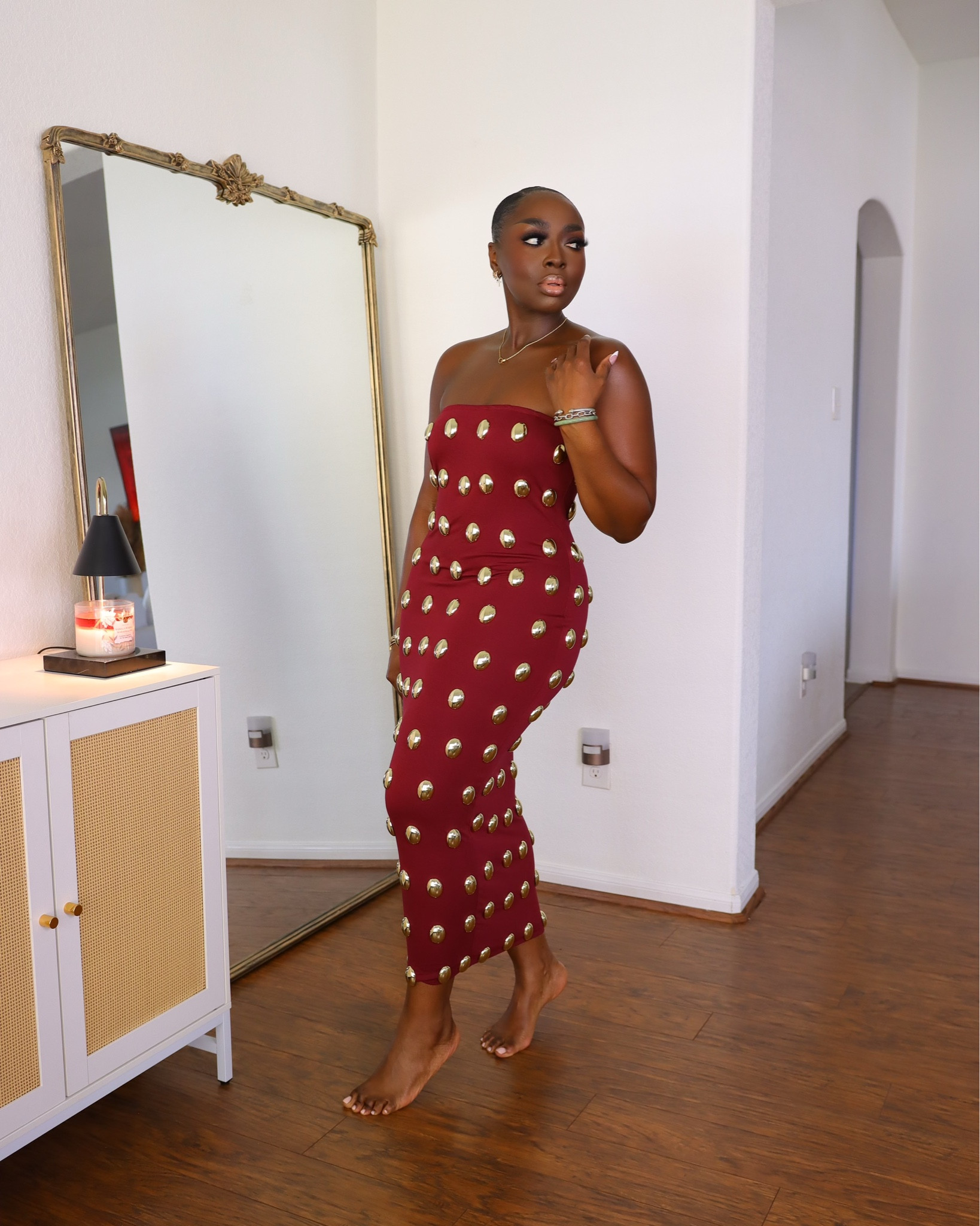 Oh, this Akira dress is giving very much jingle bells and I love it! haha, wearing a L and this is cute with a cropped fur jacket and some heeled pumps, you feel me?! Cute holiday outfit, for sure.

#LTKHoliday #LTKStyleTip #LTKFindsUnder100