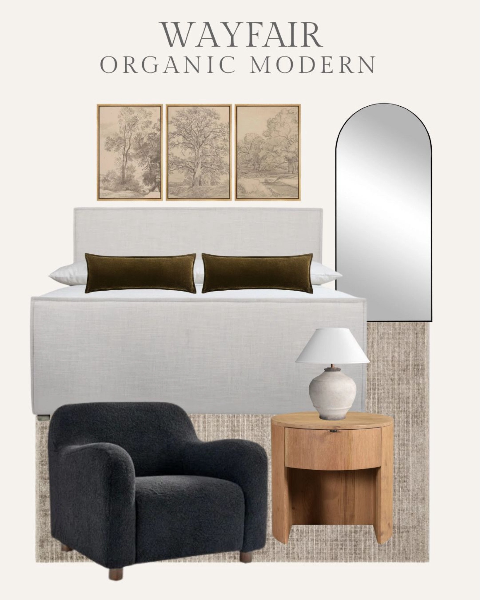 Organic modern bedroom, upholstered bed, round nightstand, earthy colors 

@wayfair #wayfairpartner #wayfair

#LTKStyleTip #LTKHome