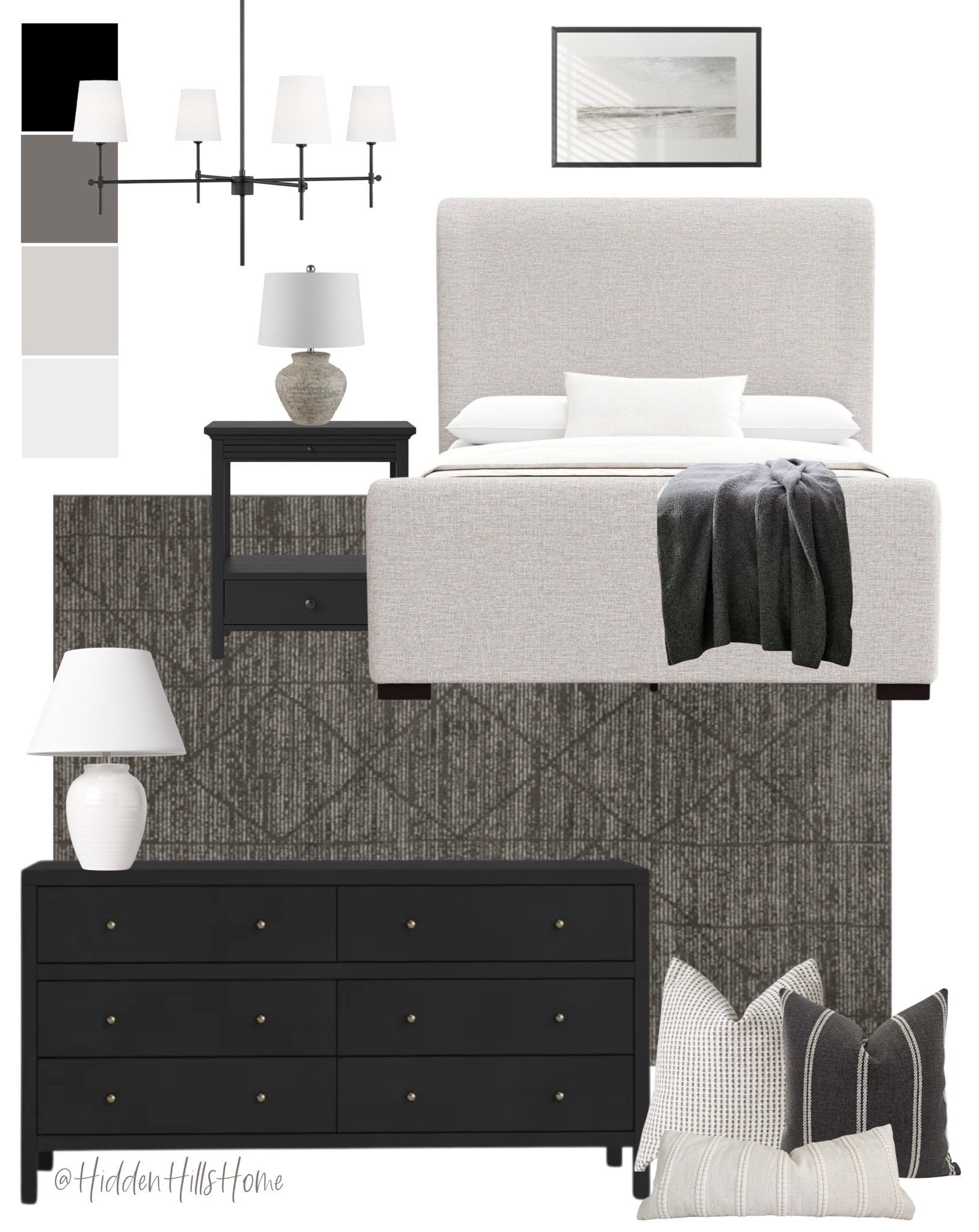 Modern bedroom decor mood board, bedroom inspiration, bedroom design, bedding, affordable nightstands, black and white bedroom decor ideas #bedroom


#LTKHome #LTKSaleAlert