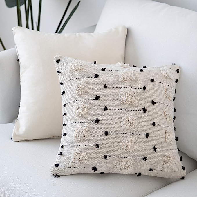 cygnus Farmhouse Throw Pillow Covers 18x18 Boho Decorative Black and Beige White Accent Pillows C... | Amazon (US)