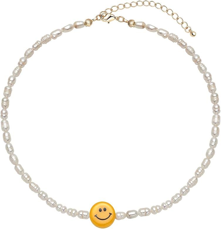 huiphong Smiley Face Necklace Irregular Pearls Smiley Colorful Beaded Cute Y2k Necklace for Women Gi | Amazon (US)