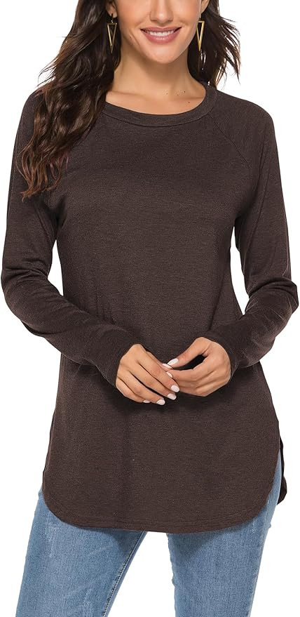 Newchoice Women's Casual Batwing Long Sleeve T Shirt Round Neck Basic Loose Tunic Tops | Amazon (US)