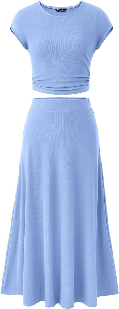 PRETTYGARDEN Two Piece Skirt Set for Women 2025 Summer Spring Dressy Casual Knit Travel Vacation ... | Amazon (US)