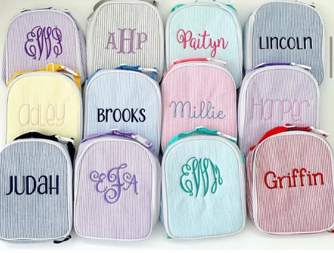 Monogrammed Seersucker Lunchbox, Seersucker Lunch box, Personalized Lunchbox, birthday gift, FREE... | Etsy (US)