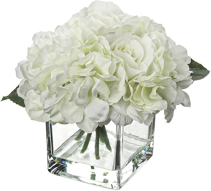 White Fake Flowers with Vase Hydrangea Artificial Flowers in Vase Peony Faux Flowers in Vase Rose... | Amazon (US)