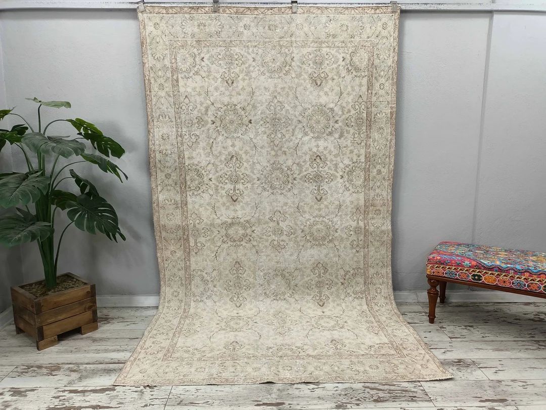 oversize rug, turkish rug, neutral rug, muted rug, boho oushak rug, antique rug, floral rug, dist... | Etsy (US)