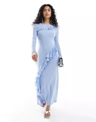 Daska maxi dress with frill detail in light blue | ASOS (Global)