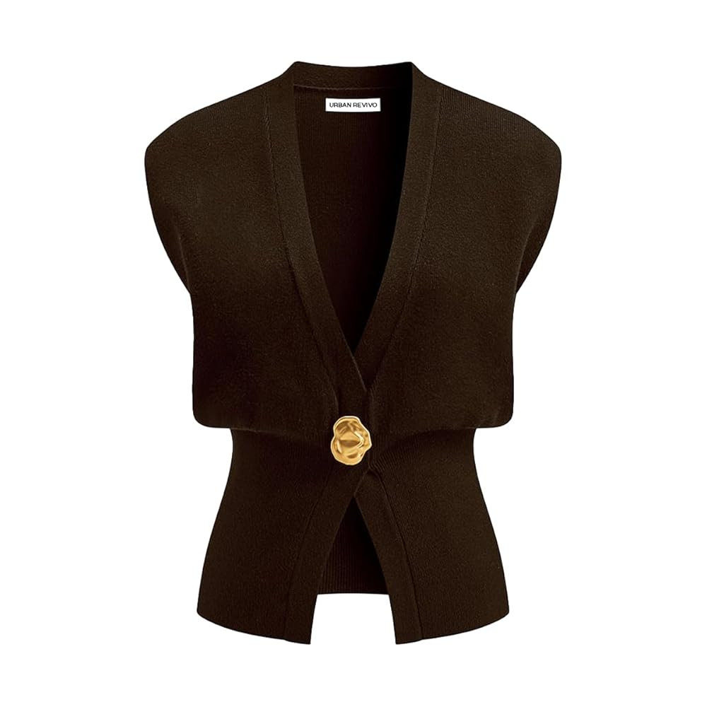 Women's Sweater Vest Sleeveless V-Neck Knit Tops Lightweight with Gold Leaf Button Down Cardigans | Amazon (US)