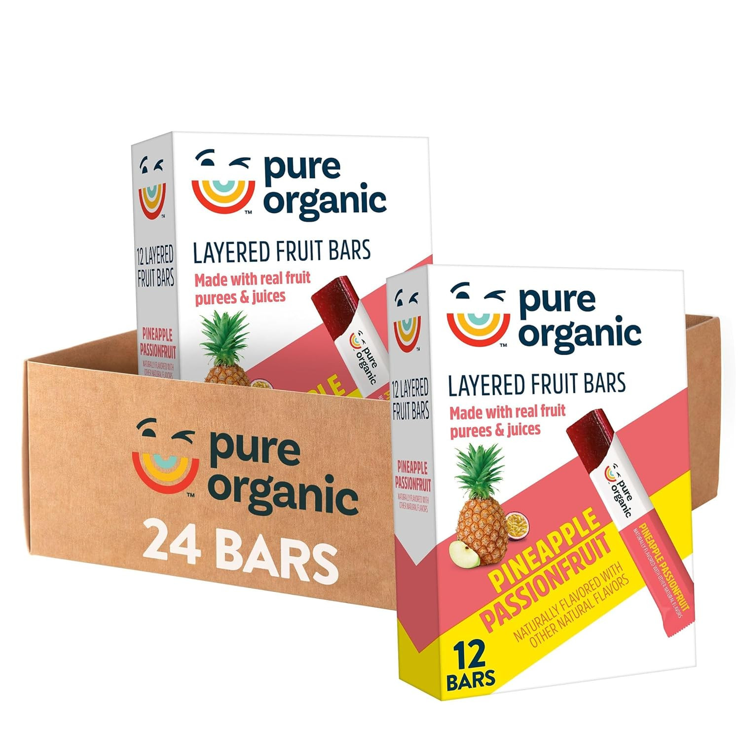 Pure Organic Layered Fruit Bars, Gluten Free, Vegan Fruit Snacks, Pineapple Passionfruit (2 Boxes... | Amazon (US)