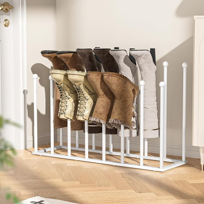 Freestanding Boot Rack, Shoe Storage Organizer Fit for 8 Pairs, White | Amazon (US)