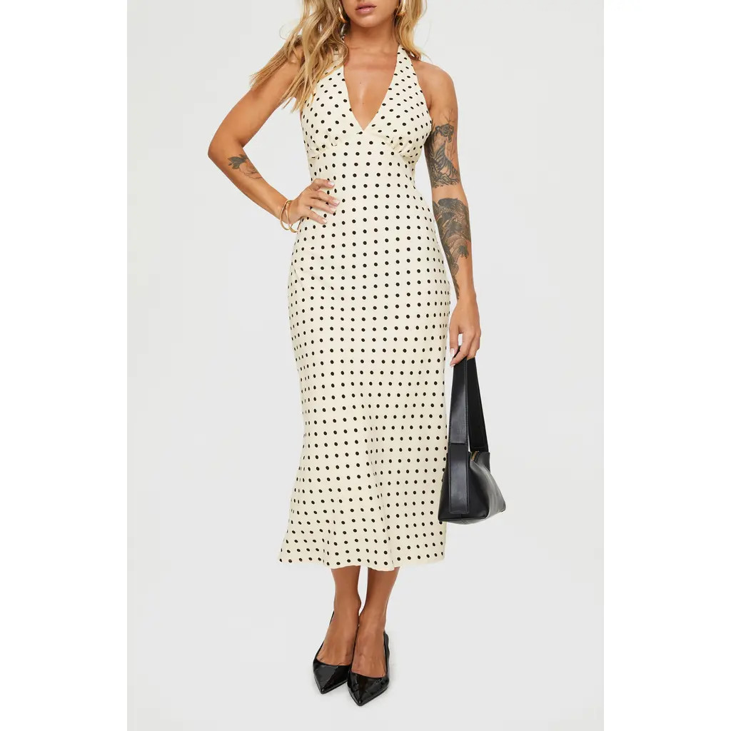 Princess Polly Kimbelle Polka Dot Halter Neck Dress in Cream /Polka Dot at Nordstrom, Size 0 | Nordstrom