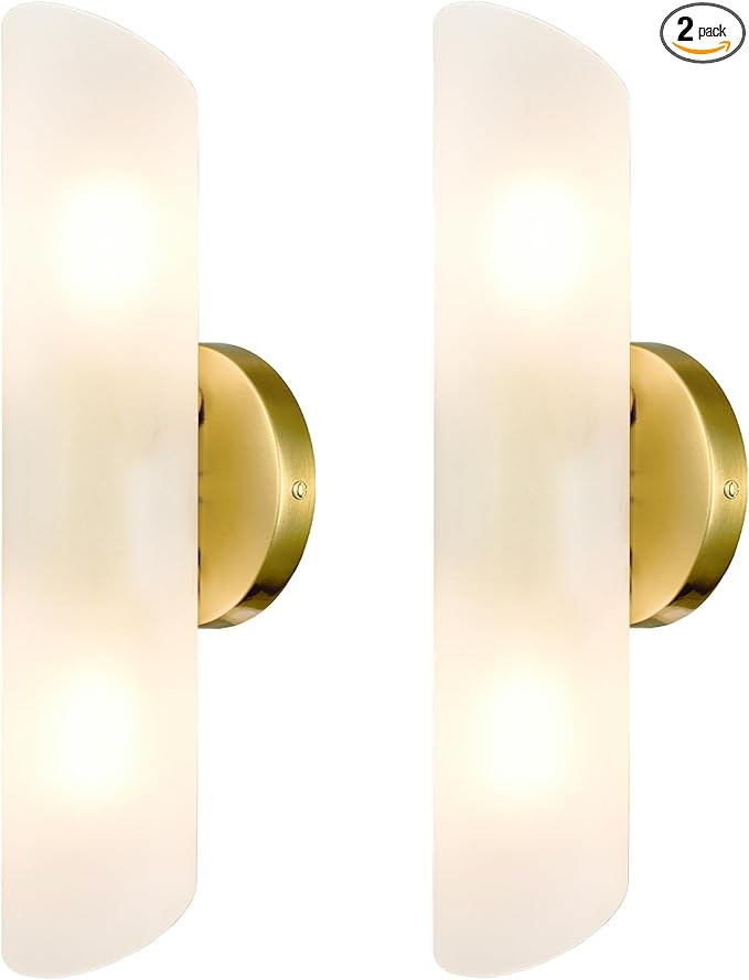 DAYCENT Modern Brass Wall Sconces Set of Two Frosted Glass Wall Light Fixture 2-Light Cylinder Ba... | Amazon (US)