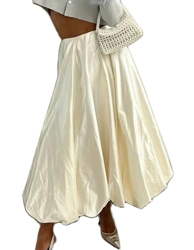 Aonoapll Y2k Women Bubble Maxi Skirt Casual Elastic Low Waist Flowy A Line Long Skirt Summer Ruffle Balloon Skirt(Cc Skirt White,Small) | Amazon (US)