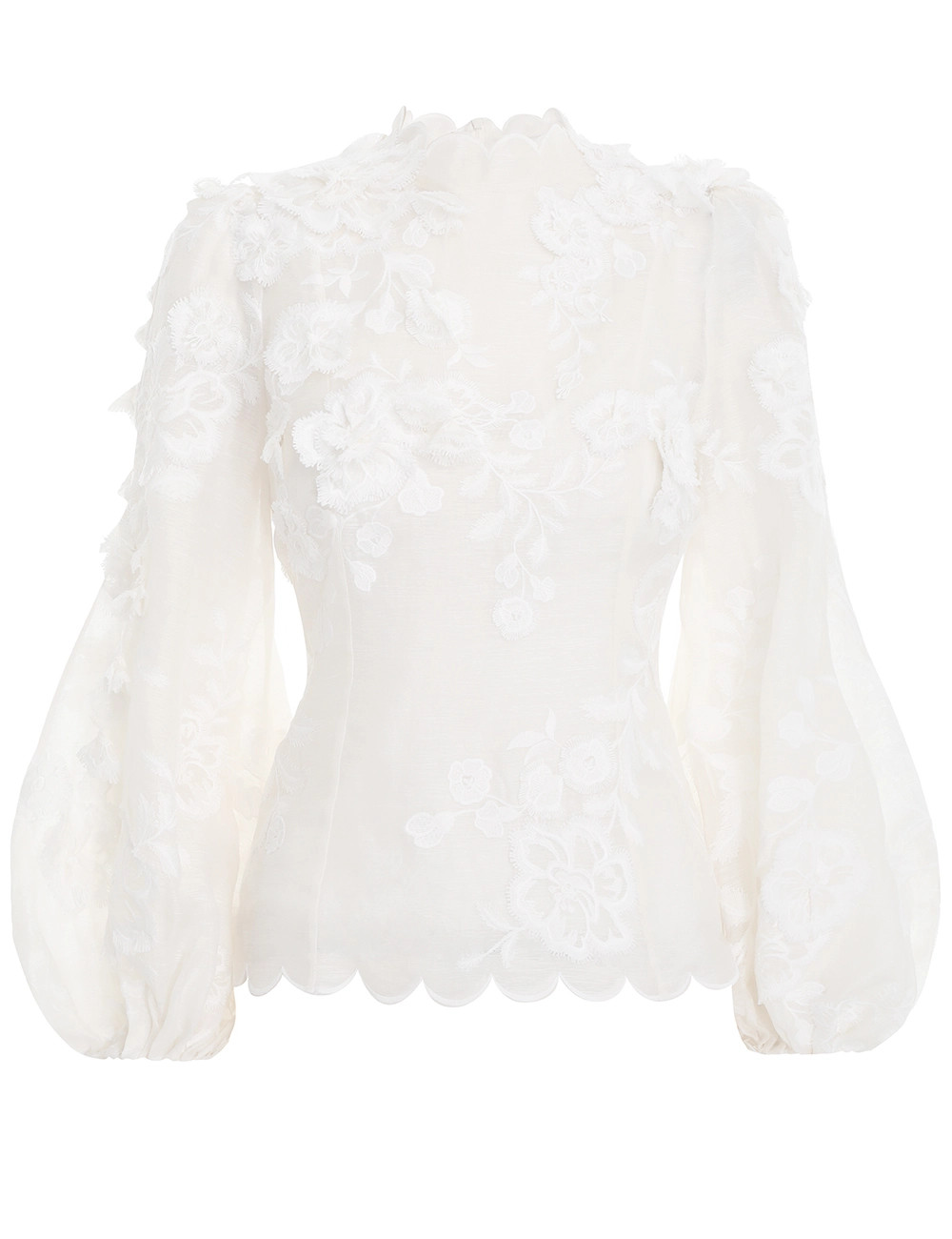 Tops-Postcard Floral Blouson Shirt-Ivory-4-Zimmermann | ZIMMERMANN (US, CA, EU, MENA)