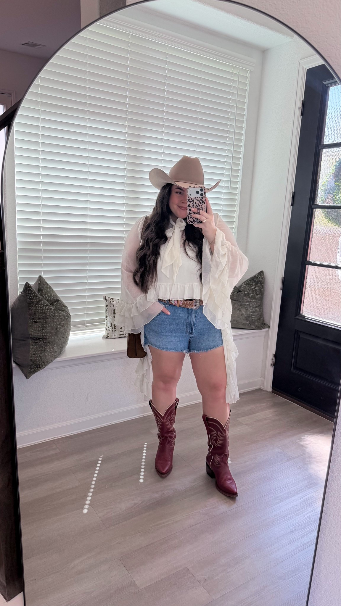Rodeo outfit. Rodeo Houston outfit. Western outfit. Houston rodeo outfit. Ruffle top. Flowy top. High low top. Red cowboy boots. Red western boots. Tecovas. Western belt. Stetson hat. Stetson cowboy hat. ￼

#LTKFestival #LTKgrwm #LTKootd