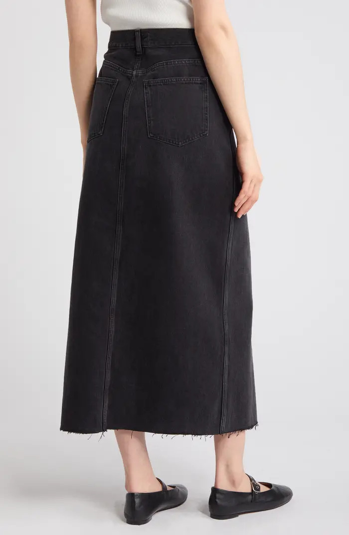 Raw Hem Mid Rise Denim Midi Skirt | Nordstrom