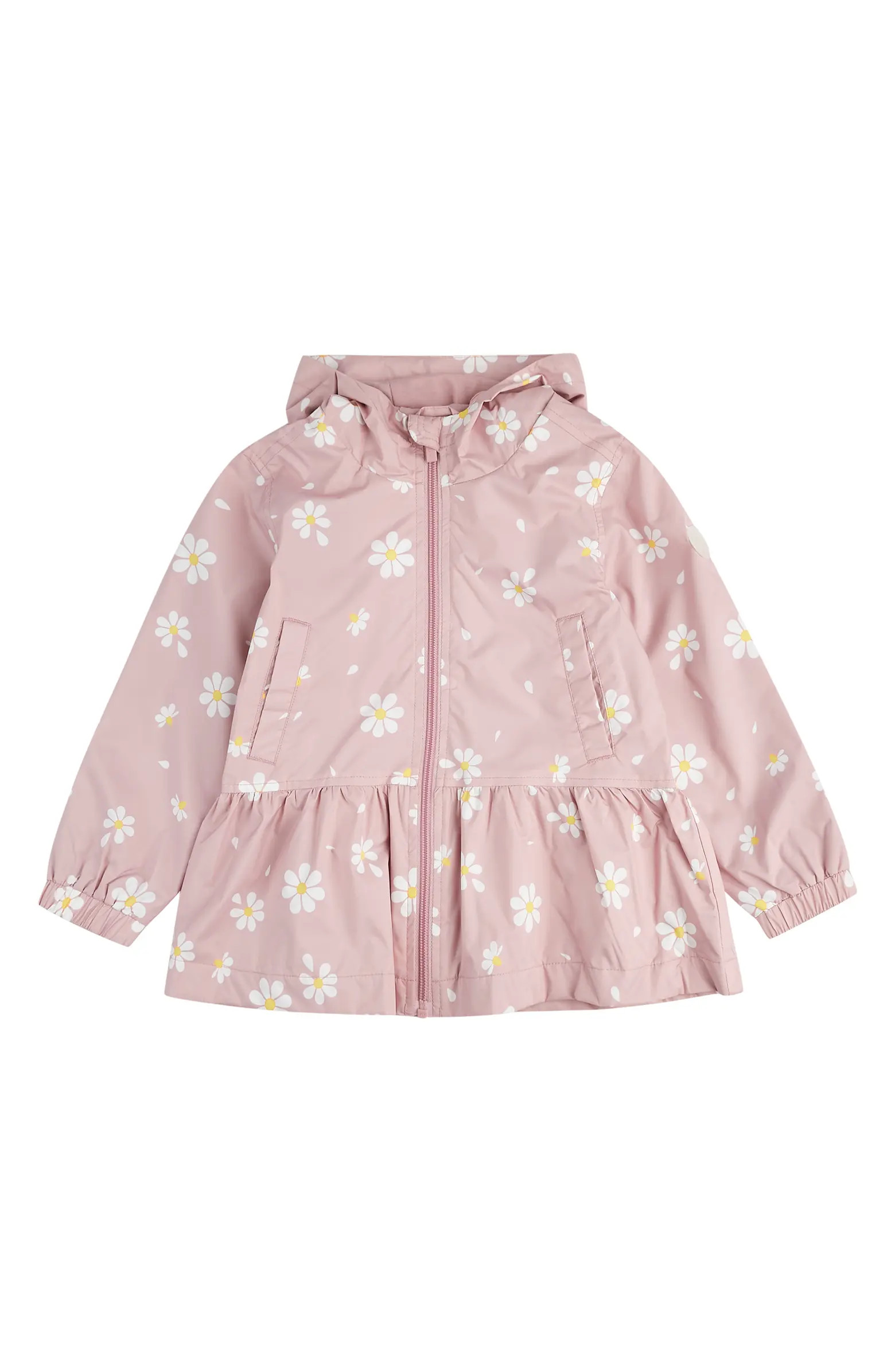 Kids' Daisy Print Hooded Recycled Polyester Peplum Windbreaker | Nordstrom