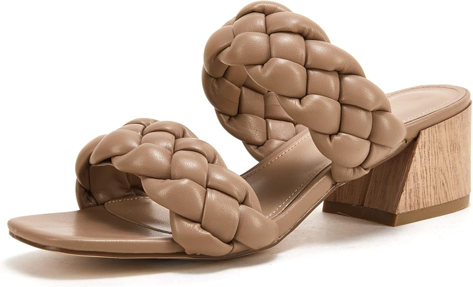 VETASTE Women's Braided Heeled Sandals Square Open Toe Backless Block Heel Double Straps Slip on ... | Amazon (US)