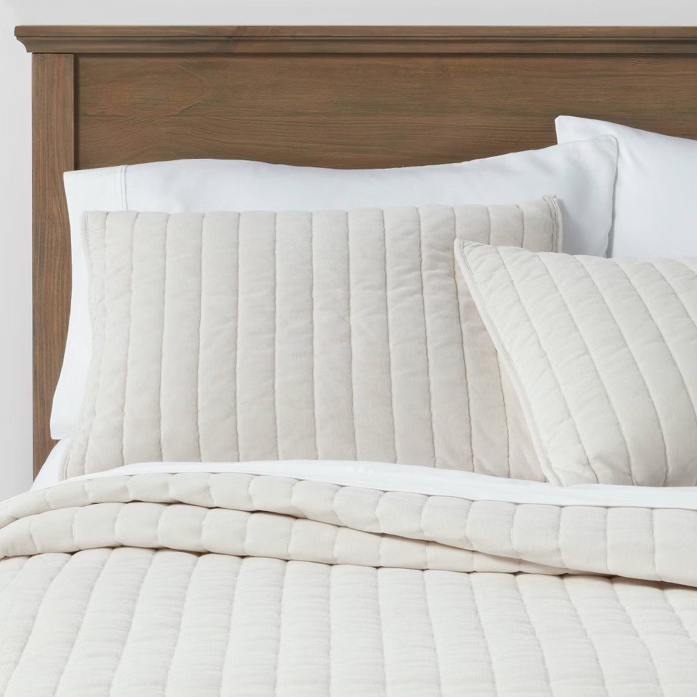 King Channel Stitch Velvet Quilt Cream - Threshold | Target