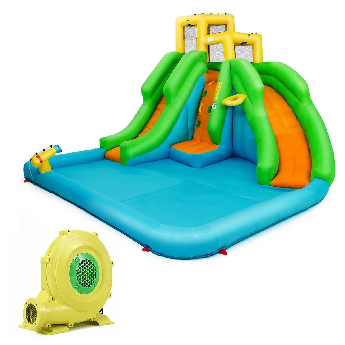 Costway Inflatable Water Park Bounce House Two-Slide Bouncer with Climbing Wall&480W Blower | Walmart (US)