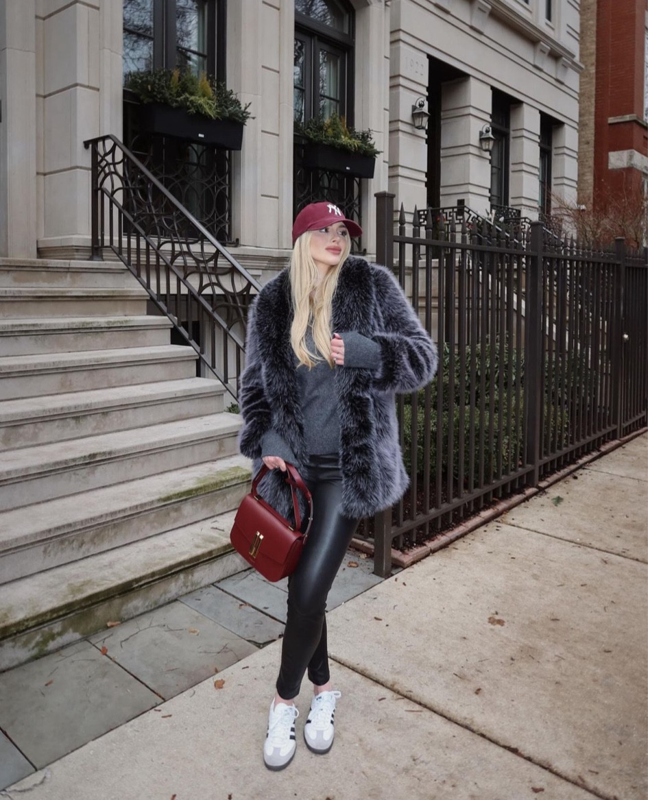 Winter, burgundy, faux fur coat, hat, demellier handbag, sneakers, cashmere, leather pants 

#LTKSeasonal #LTKSpringSale #LTKstyletip