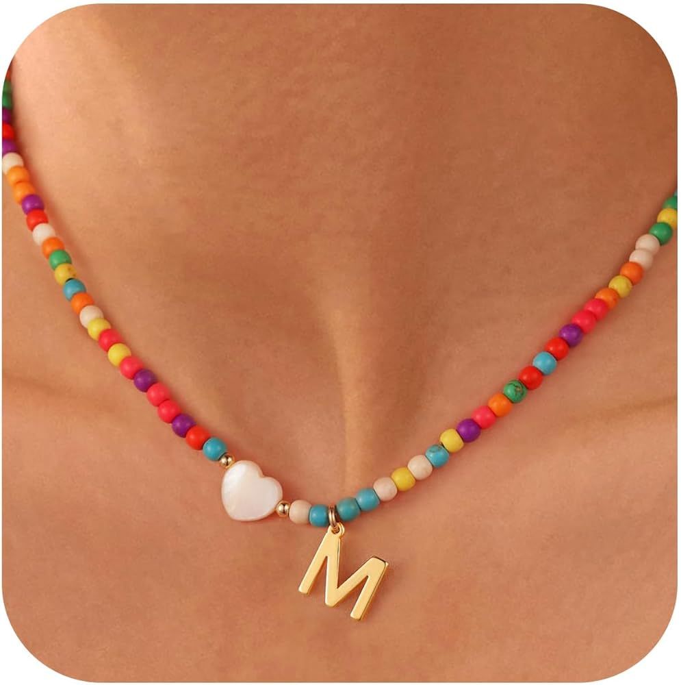 Ursteel Gold Initial Necklaces for Women - Trendy Beaded Choker Necklace for Women Teen Girl, Han... | Amazon (US)
