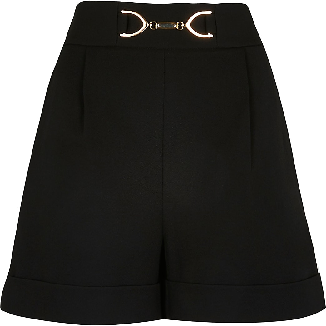Black turn up hem shorts | River Island (US)