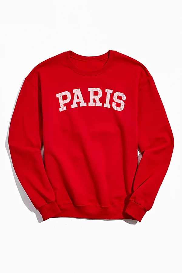 Paris Collegiate Text Crew Neck Sweatshirt | Urban Outfitters (US and RoW)