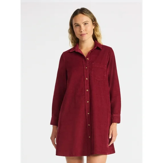 Time and Tru Women's Corduroy Shirtdress with Long Sleeves, Sizes XS – XXXL | Walmart (US)