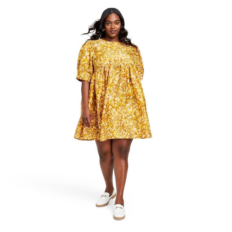 Women's Mum Floral Puff Sleeve Mini Dress - Kika Vargas x Target Gold | Target