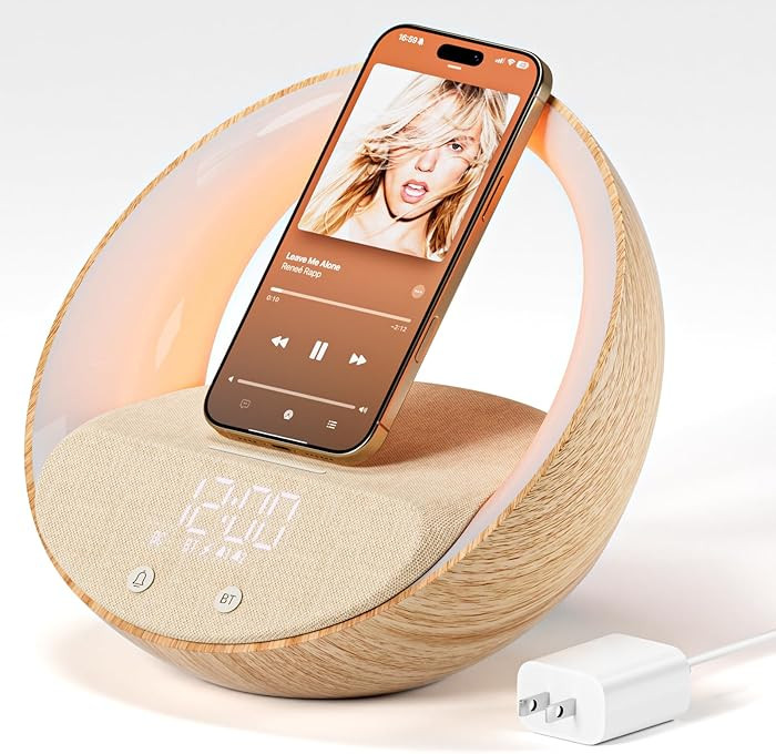 Bluetooth Alarm Clock, Sunrise Simulation Wake Up Night Light, 15W Fast Wireless Charging Alarm C... | Amazon (US)