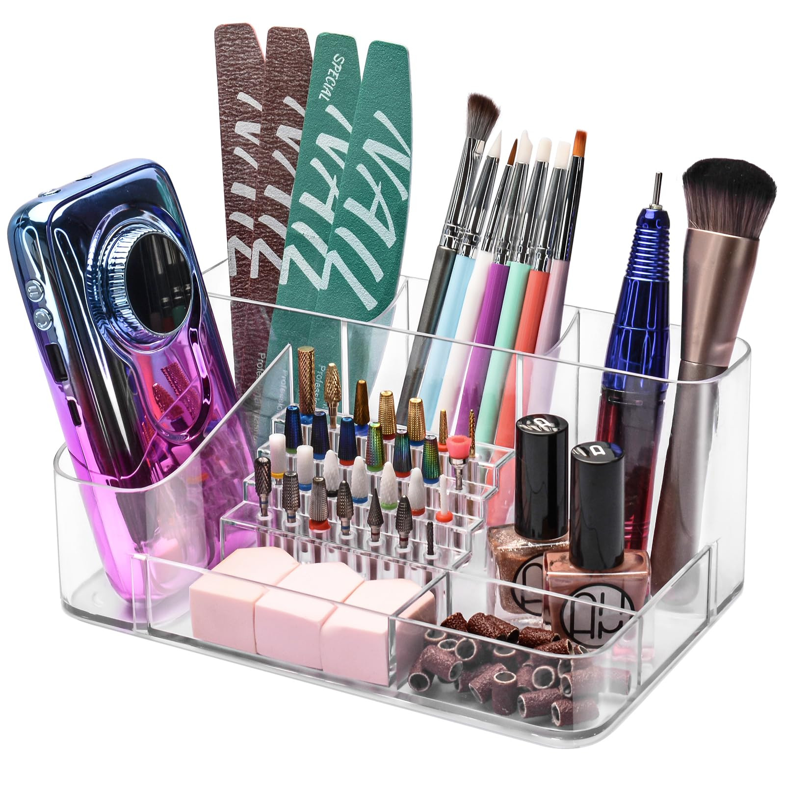 CGBE Nail Drill Holder, 28 Holes Transparent Acrylic Nail Drill Bit Holder, Professional Nail Too... | Amazon (US)