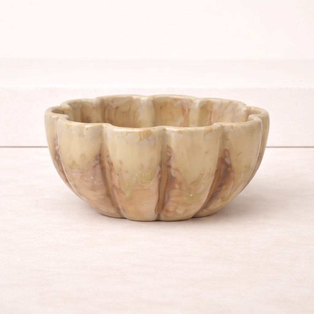 Stoneware Brown Fluted Scalloped Bowl | By Luxe B Co. | luxe bCO