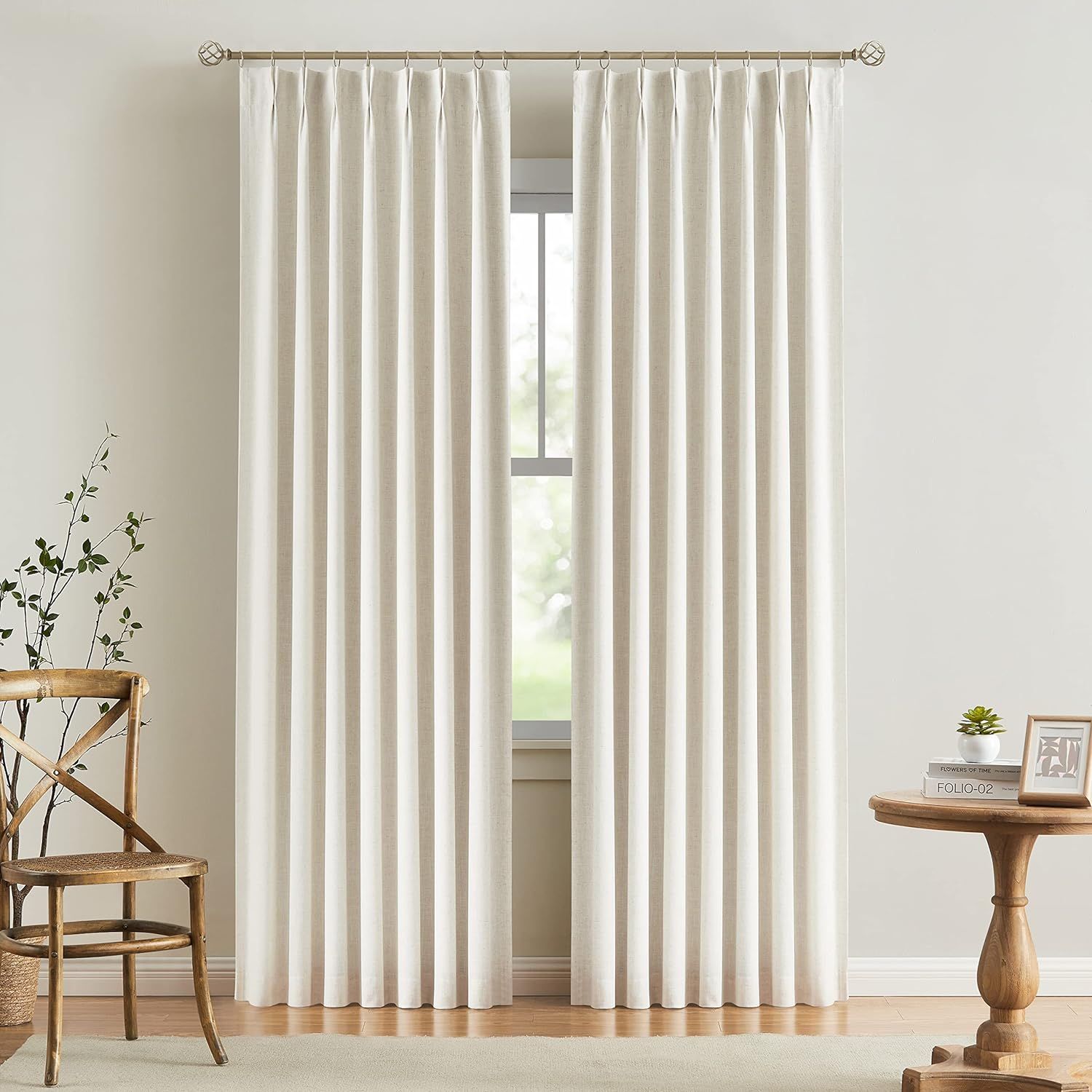 Vision Home Natural Pinch Pleated Full Blackout Curtains Linen Blended Room Darkening Window Curt... | Amazon (US)
