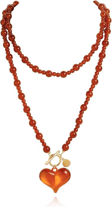 Coiris Chunky Red Heart Necklace for Women Statement Beaded Pendant Boho Christmas Necklace Gifts... | Amazon (US)