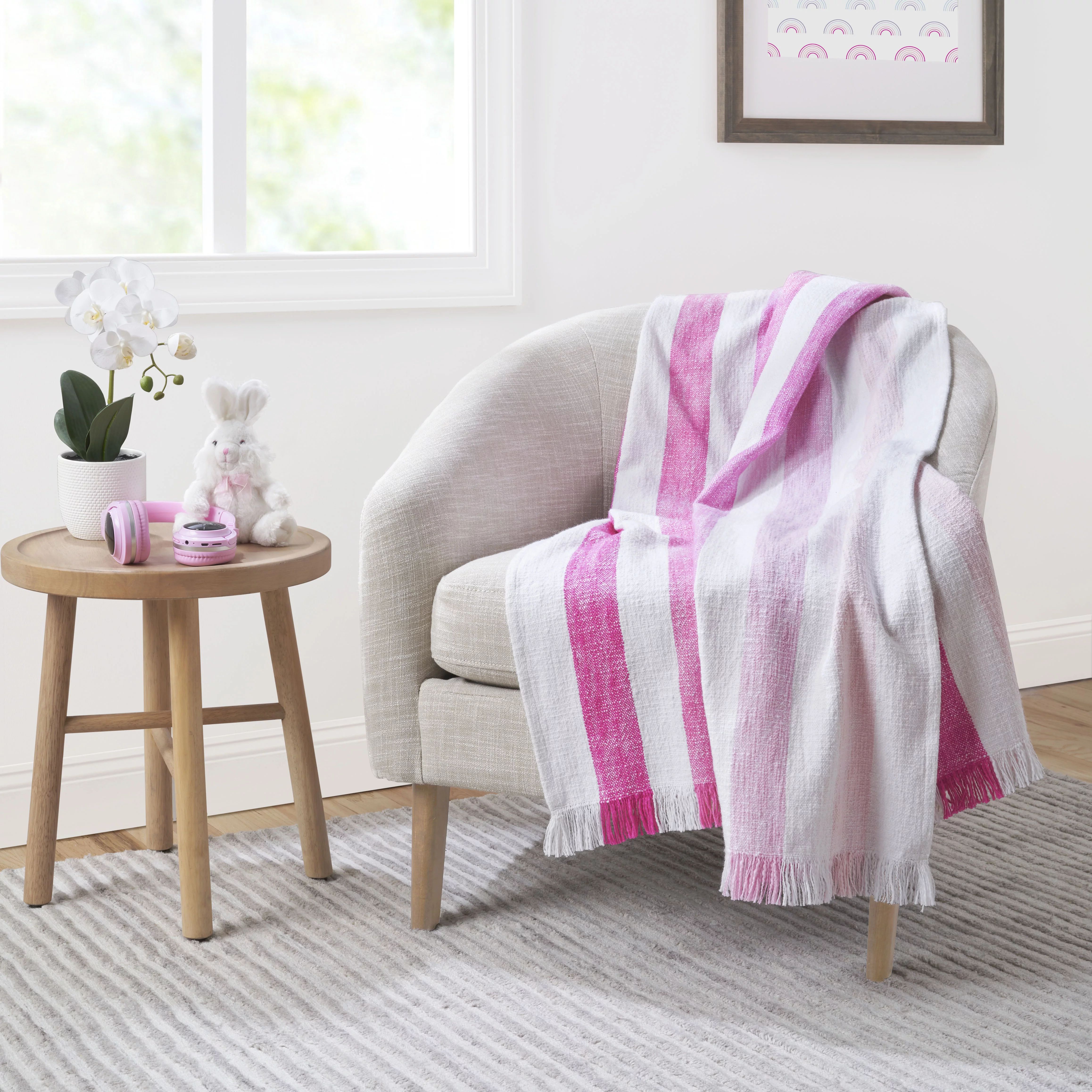 Gap Home Kids Ombre Stripe Organic Cotton Throw with Fringe, Pink, 50 x60 | Walmart (US)