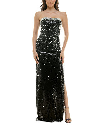 B Darlin Juniors' Faux-Pearl Sequin Embellished Strapless Gown - Macy's | Macy's