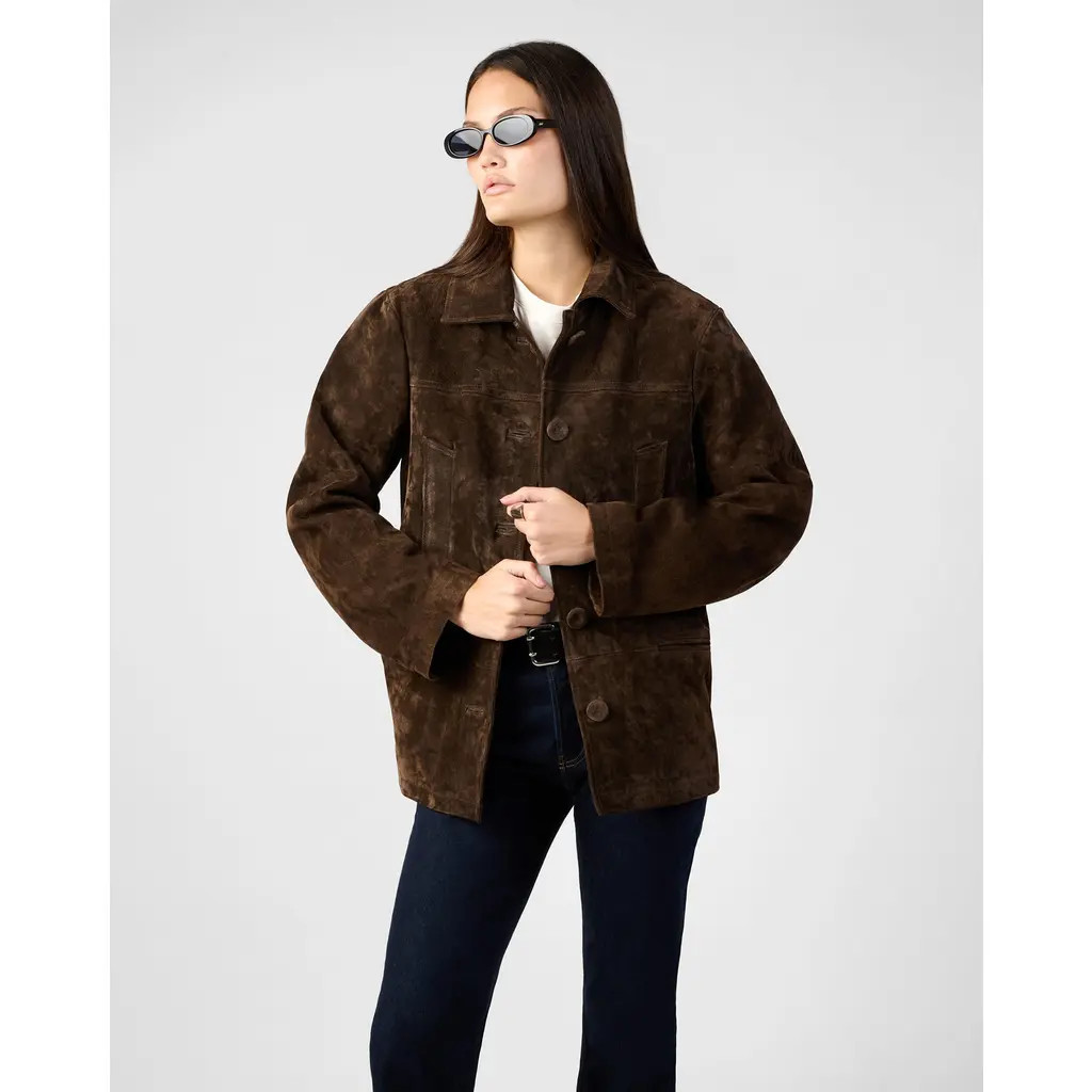 WeWoreWhat Premium Suede Button Front Jacket in Chocolate Brown at Nordstrom, Size Xx-Small | Nordstrom