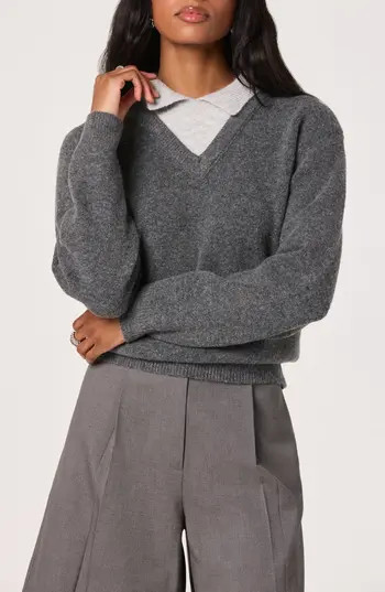 ASTR the Label Contrast Collar Sweater in Grey at Nordstrom Rack, Size X-Large | Nordstrom Rack
