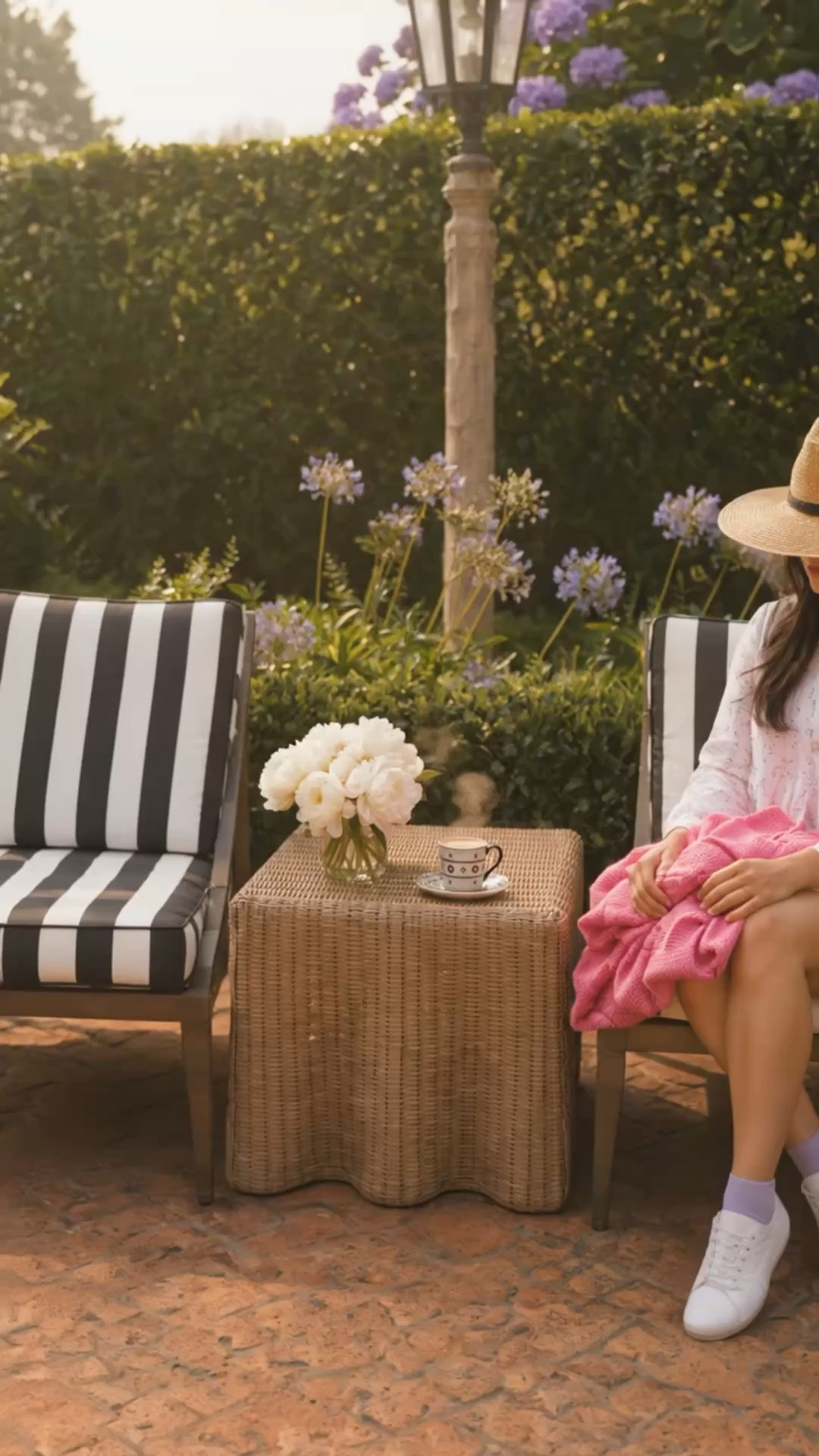Memorial Day long weekend mood: officially in vacation mode ☀️🤍

Resort-style mornings in a white lace coverup, comfort sneakers, oversized sun hat, and that first beautifully crafted coffee moment. The black-and-white stripe lounge chairs, woven rattan coffee table, and chic little coffee cup make this feel like a boutique hotel escape… without leaving home.

Sometimes it’s not about going somewhere. It’s about creating the mood. 🤍

#MemorialDayWeekend #VacationMode #ResortStyle #OutdoorLounge #StripedLounge #BlackAndWhiteStripe #RattanCoffeeTable #OutdoorLiving #PatioStyle #CoffeeMoment #DesignerStyle #WhiteLaceStyle #ComfortSneakers #SunHatStyle #ResortAtHome #LuxuryOutdoorLiving #StaycationMood