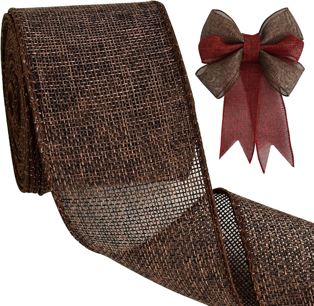 TONIFUL Burlap Wired Ribbon, 2.5 Inch Faux Burlap Ribbons, Brown Burlap Ribbon for Christmas, Hom... | Amazon (US)