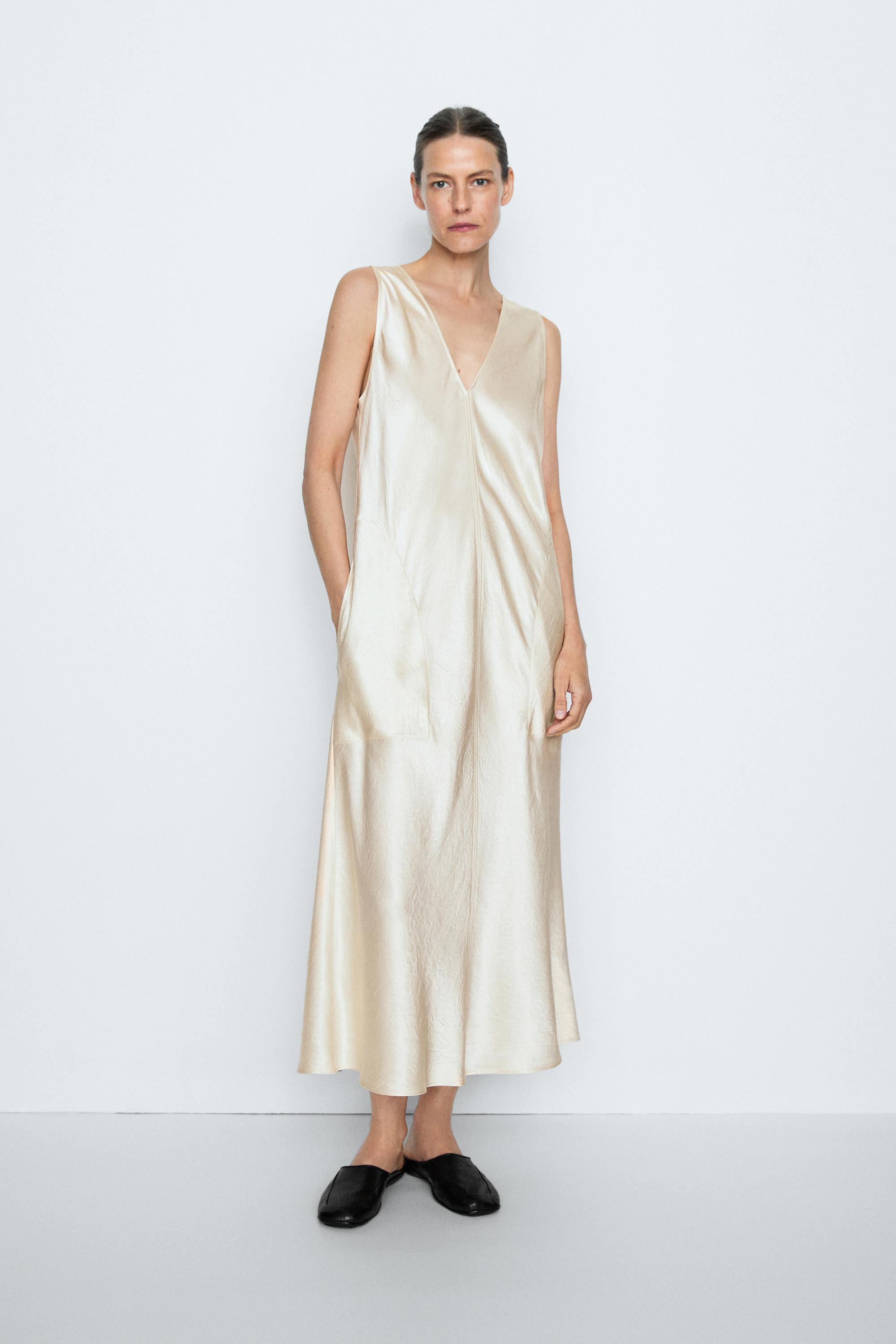 Satin flowing midi dress - STUDIO | Massimo Dutti UK