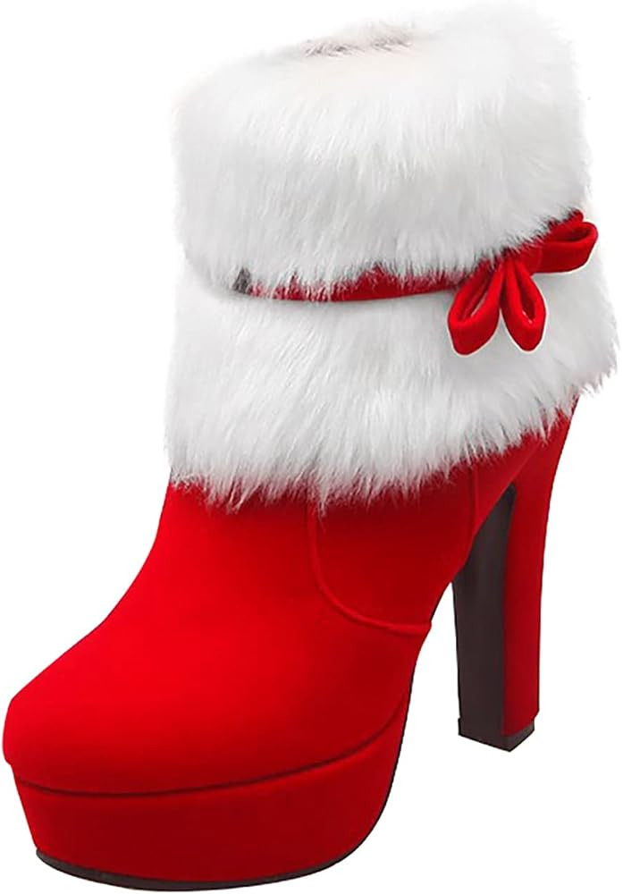 New Womens Sexy Fashion High Heel Boots Christmas Winter Suede Thick Heel Ankle Booties Casual Si... | Amazon (US)