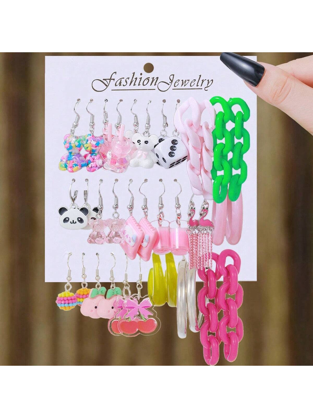 18pairs New European And American Style Fashionable Pink Teddy Bear Pattern Cherry & Tassel Decor... | SHEIN