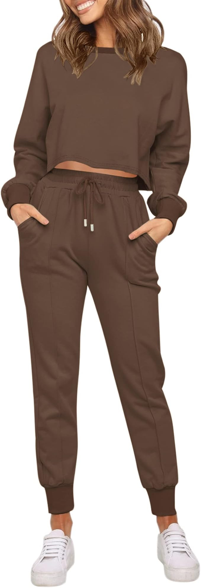 ZESICA Women's Long Sleeve Crop Top and Pants Pajama Sets 2 Piece Jogger Long Sleepwear Loungewea... | Amazon (US)